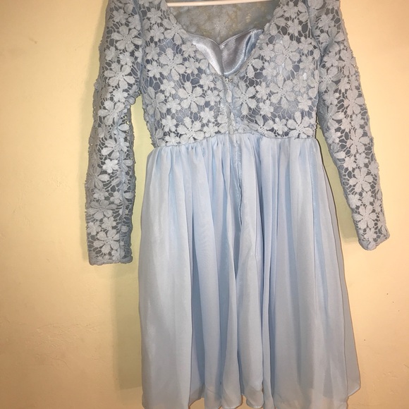 A-Line/Princess Long Sleeve Lace Chiffon Dresses - Picture 4 of 5
